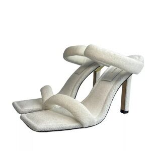 NIB 9.5 Good American White Terry Cloth Heel Gold Square Toe Sandals Slides